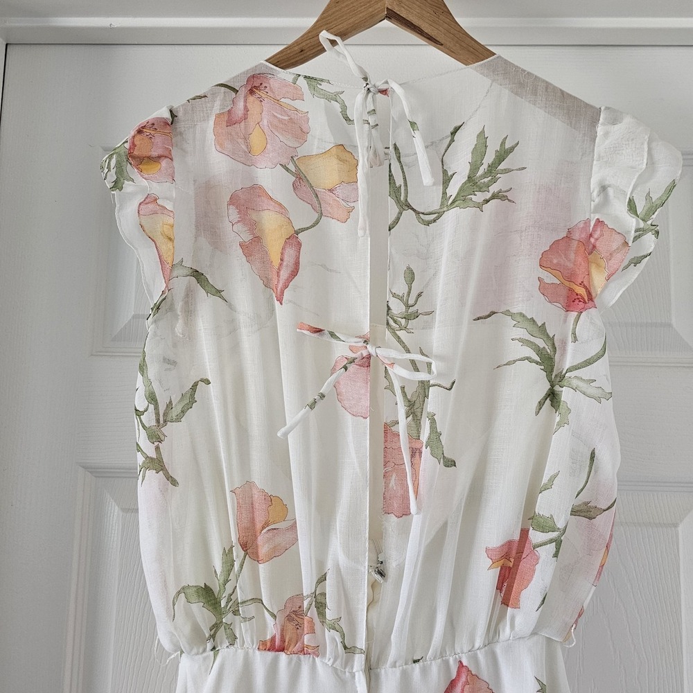1970s 70s Vintage Dessy Creations Illusion Bodice Maxi Dress Poppy Floral #14 - Picture 8 of 16